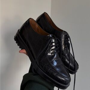 Ralph Lauren Black Crocodile Derby Dress Shoes Women size 7